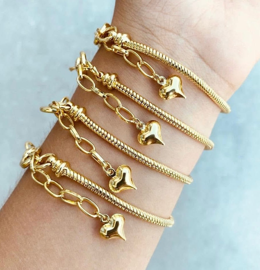 Pulsera de Corazón Personalizable Chapada en Oro de 18K