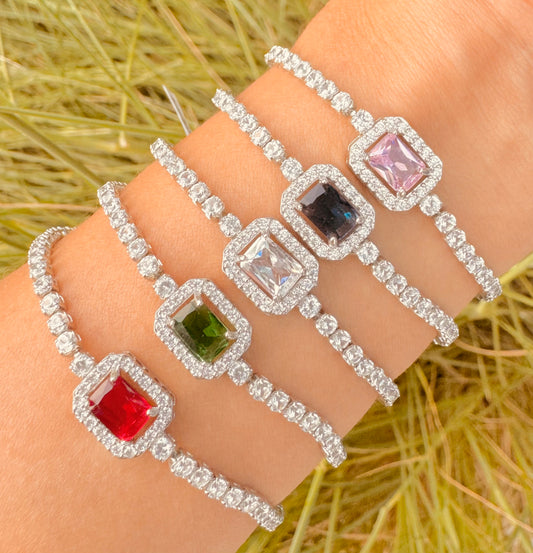 Pulseras Tipo Tennis con Cristales Rectangulares de Colores