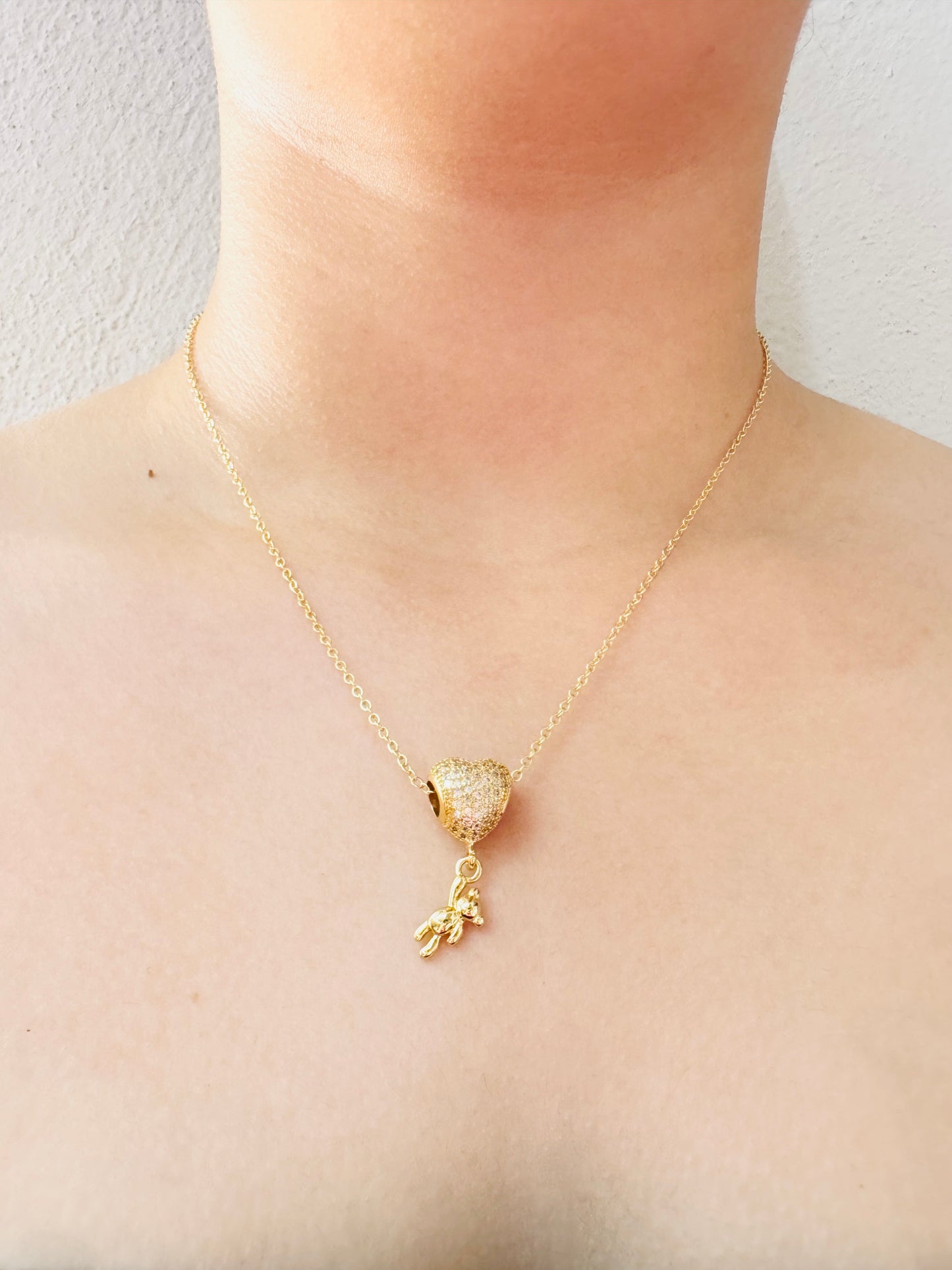 Collar Corazón con Osito Chapado en Oro 18K