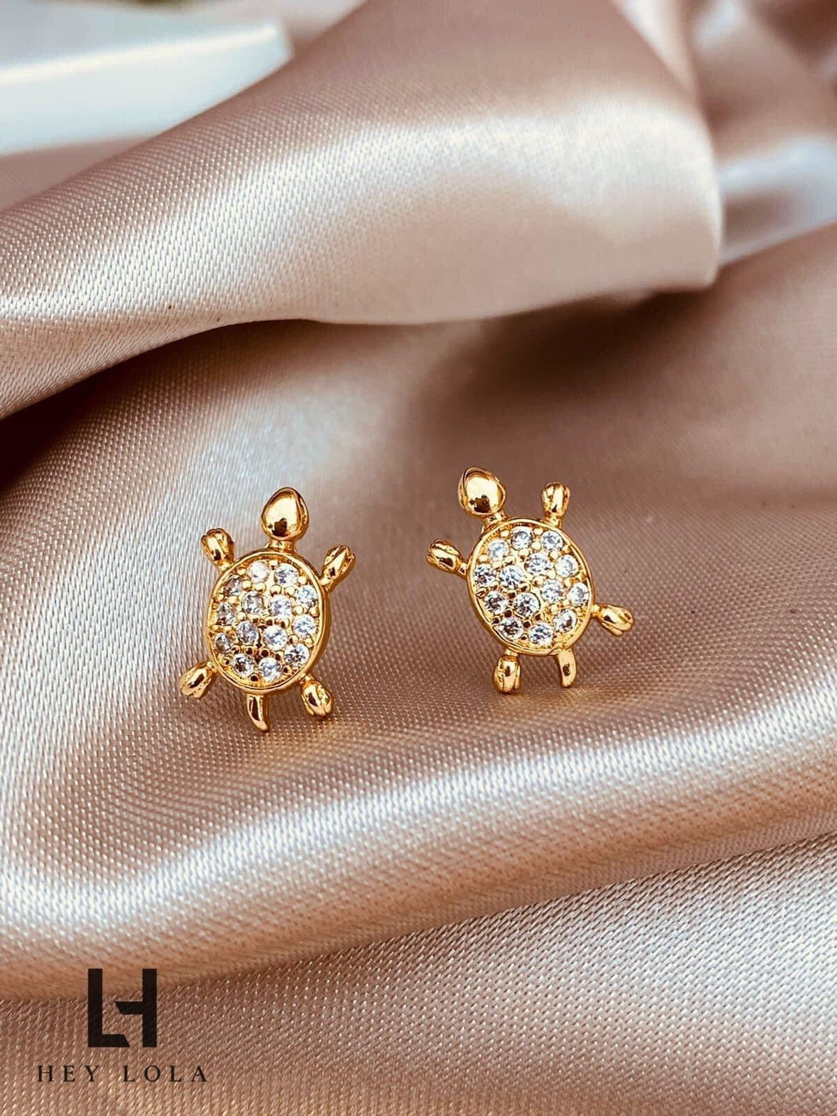 Aretes de Tortuga con Cristales - Chapados en Oro