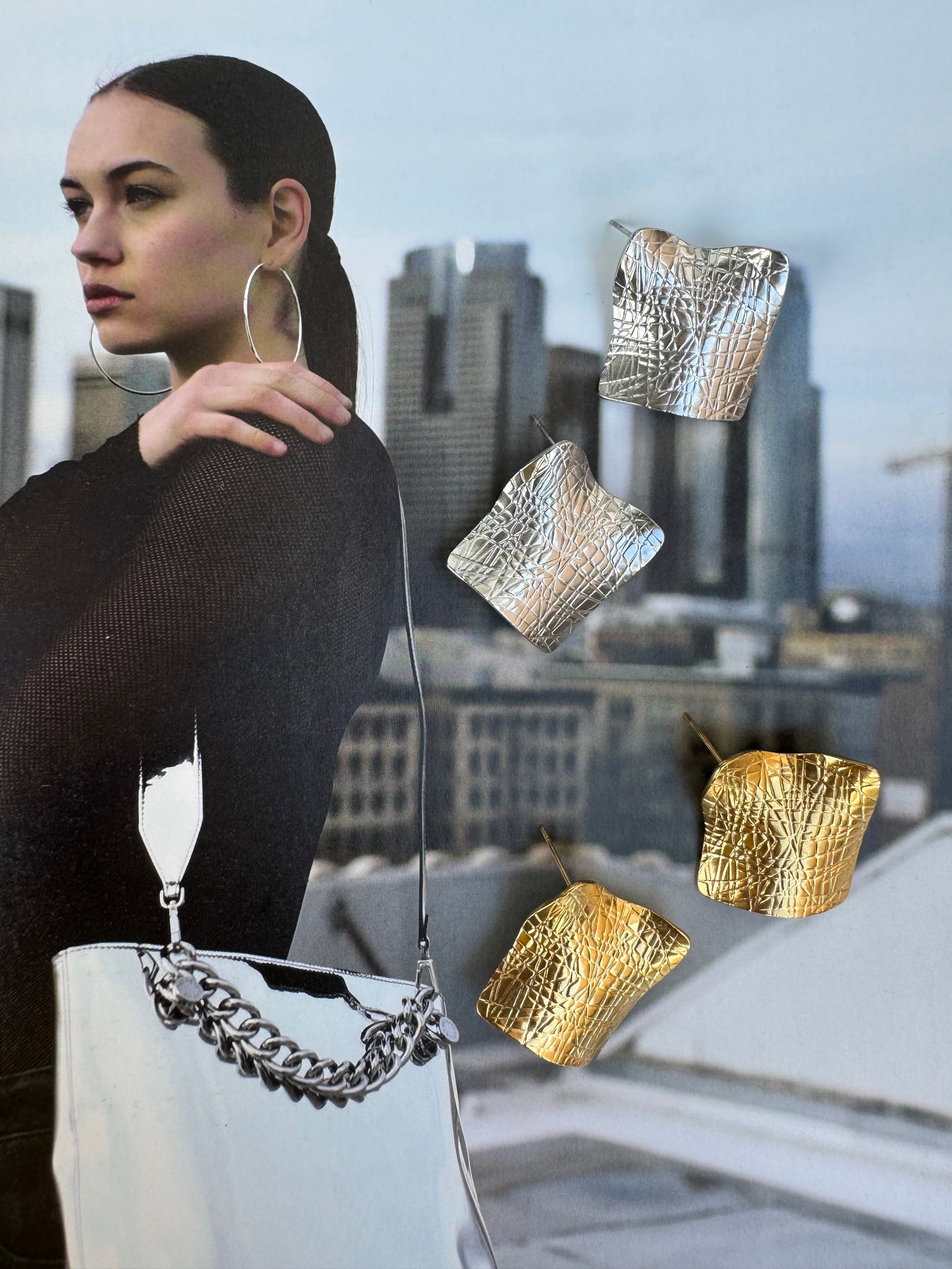 Aretes Abstractos Texturizados Oro y Plata - Heylola