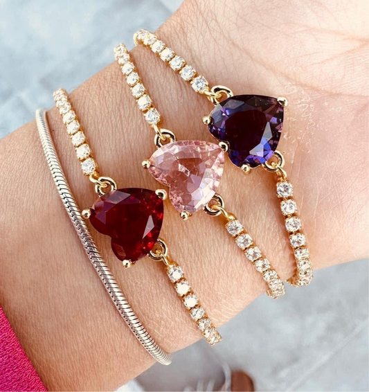 Pulsera de Corazón con cristal Chapa de Oro 14K