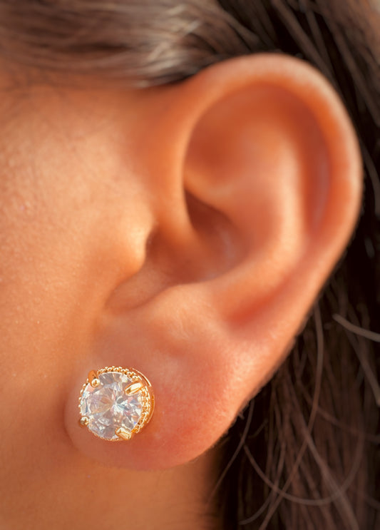 Aretes Dorados con Cristales Halo - Chapa de Oro 14k